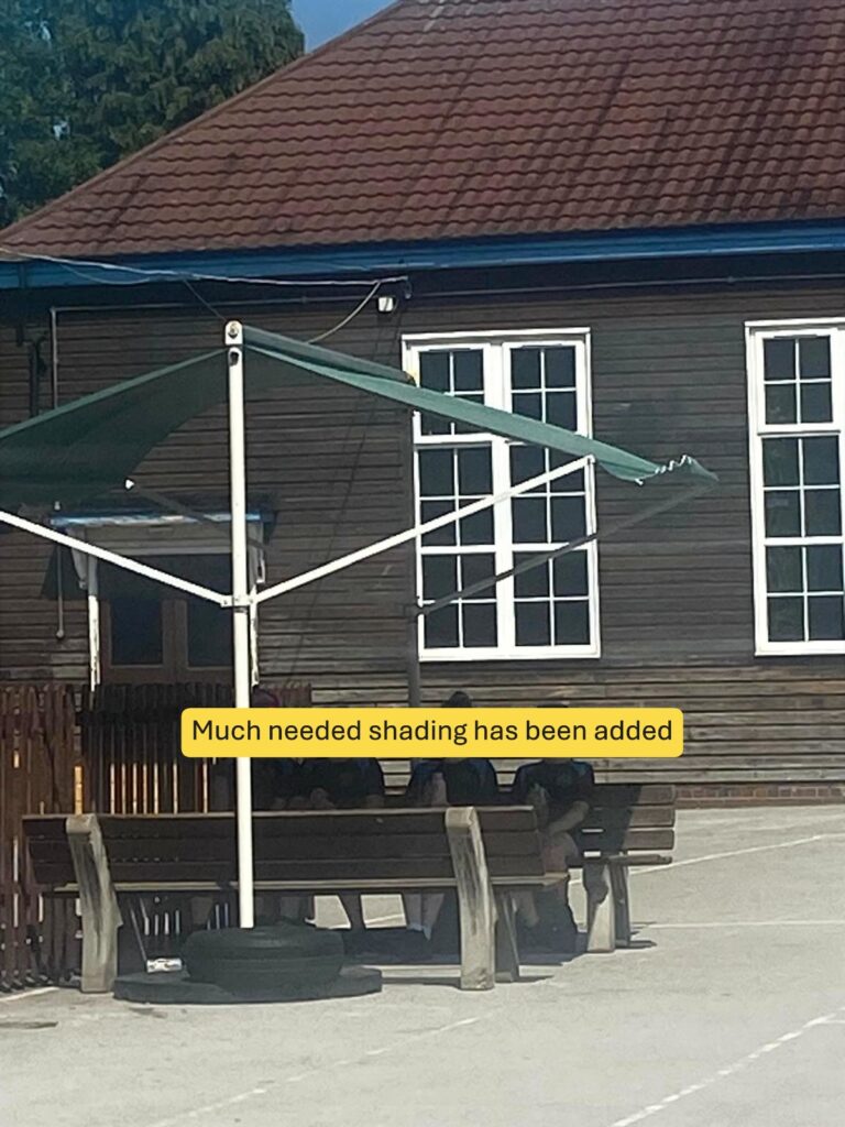 Pupils making use of the shade in the playground