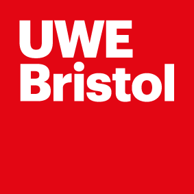 UWE Bristol written in white on a red background